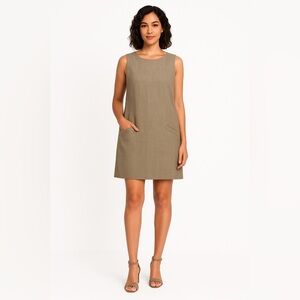 Theory wool blend shift dress taupe sleeveless lined career workwear size 6
